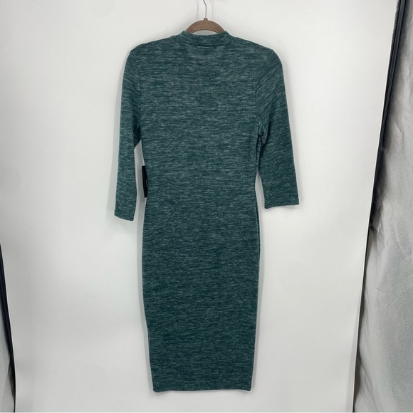 Lulu’s Chic Dark Green Modern Marl Bodycon Midi Dress Knit 3/4 Sleeve sz M - Picture 5 of 10